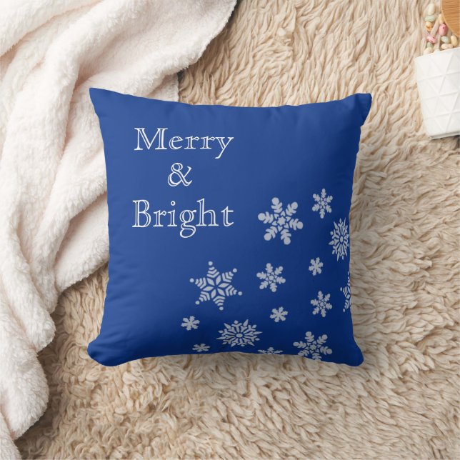 Coussin Joyeux flocons de neige brillants Noël bleu (Couverture)