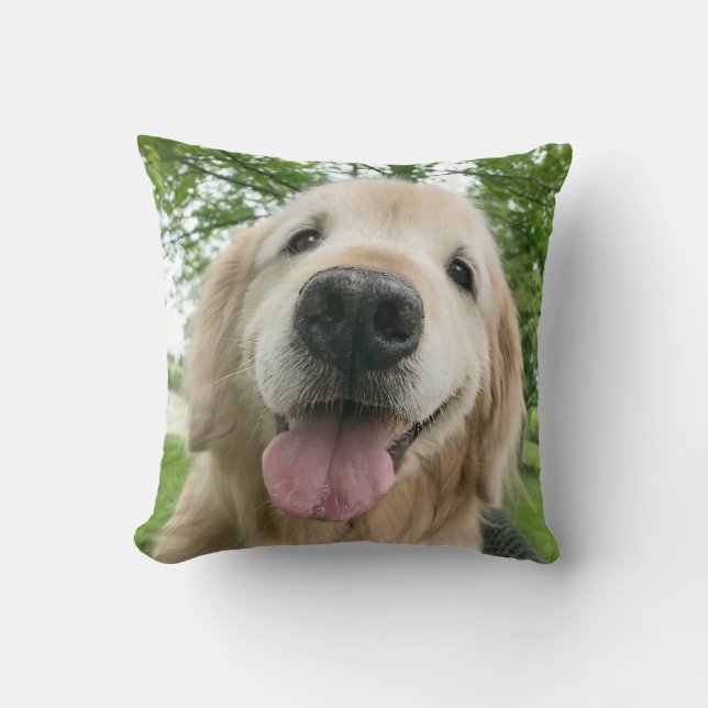 Coussin Joyeux Golden Retriever Chien dehors du portrait (Recto)