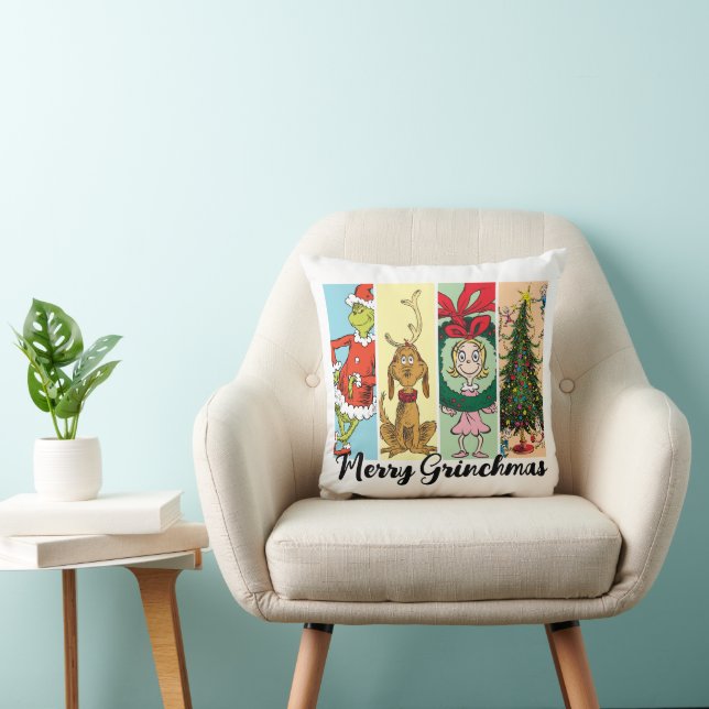 Coussin Joyeux Grinchmas Collage de Fêtes (Chaise)