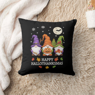 Coussin Joyeux Hallothanksmas Gnomes Lover Halloween Noël