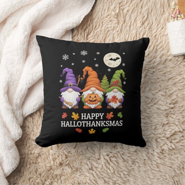 Coussin Joyeux Hallothanksmas Gnomes Lover Halloween Noël (Couverture)