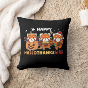 Coussin Joyeux Hallothanksmas Pandas Noël Panda Rouge