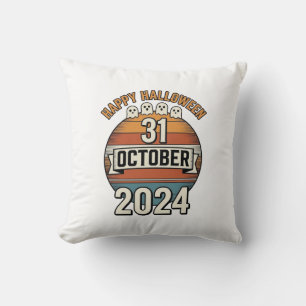 Coussin Joyeux Halloween 31 octobre dessin de fantôme vint