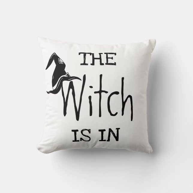 Coussin Joyeux Halloween amusant "La Sorcière Est Là" (Recto)