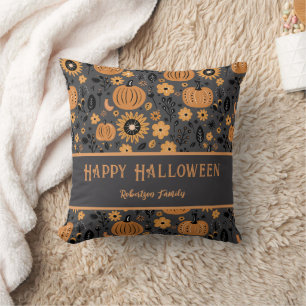 Coussin Joyeux Halloween Automne Citrouille Nom de Famille