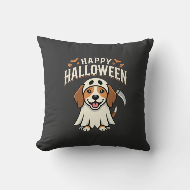 Coussin Joyeux Halloween Beagle Chien Design_1 (Recto)