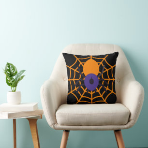 Coussin Joyeux Halloween Black & Orange Spider Web