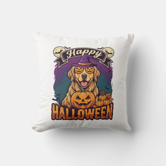 Coussin Joyeux Halloween Chapeau de Sorcière Citrouille Re (Recto)