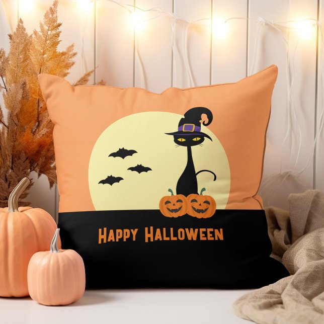 Coussin Joyeux Halloween Chat Noir (Créateur téléchargé)