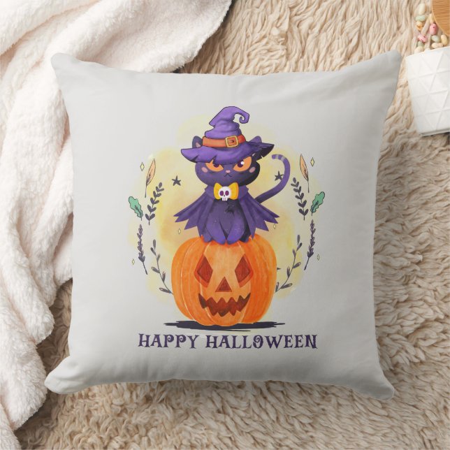 Coussin Joyeux Halloween - Chat noir sorcier (Couverture)