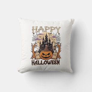 Coussin Joyeux Halloween Citrouille Sorcière Chapeau Châte