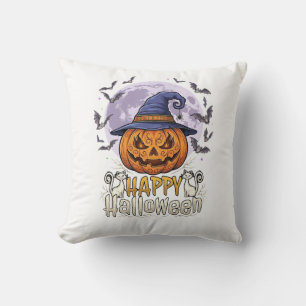 Coussin Joyeux Halloween Citrouille Sorcière Chapeau Chauv