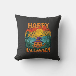 Coussin Joyeux Halloween Citrouille Sorcière Chapeau Plein
