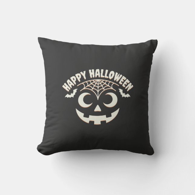 Coussin Joyeux Halloween Citrouille Visage Design_1 (Recto)