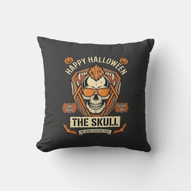 Coussin Joyeux Halloween Crâne Mohawk Lunettes de soleil C (Recto)