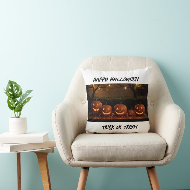 Coussin Joyeux Halloween, de mignons Citrouilles sculptés (Chaise)