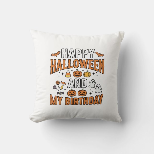 Coussin Joyeux Halloween et mon anniversaire design vintag (Recto)