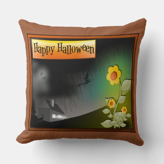 Coussin Joyeux Halloween & Fleurs - (Recto)