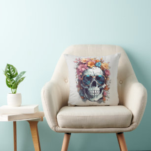 Coussin Joyeux Halloween Floral Sugar Skull Trick Treat