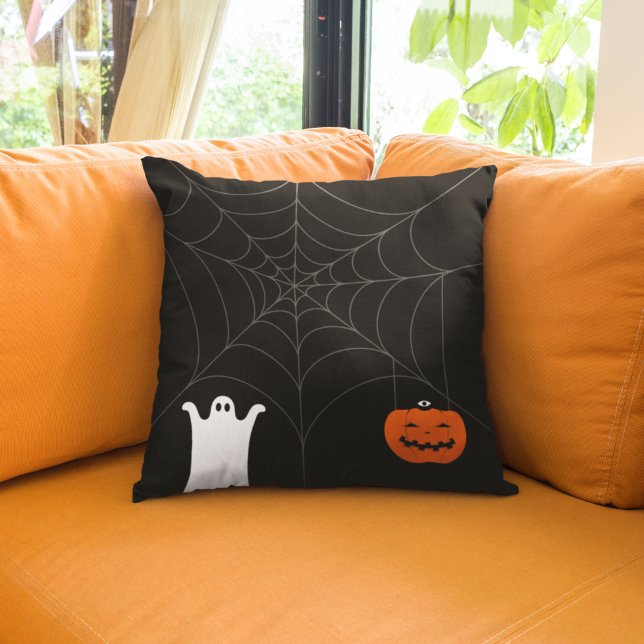Coussin Joyeux Halloween | Ghost & Citrouille Spider Web (Créateur téléchargé)