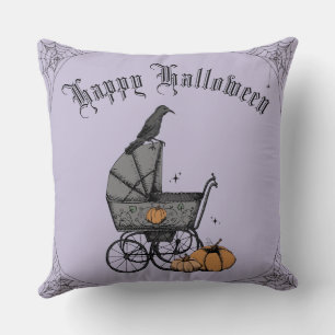 Coussin Joyeux Halloween gothique violet et noir