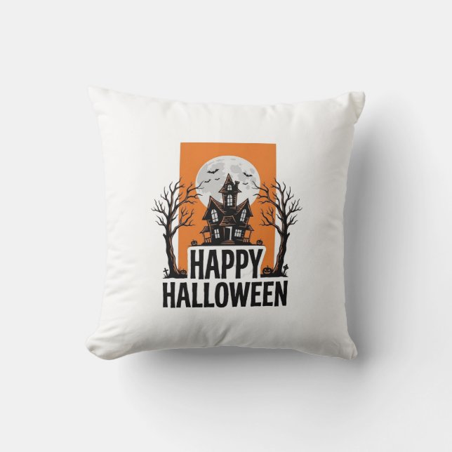 Coussin Joyeux Halloween Maison Hantée Graphique Vintage_1 (Recto)