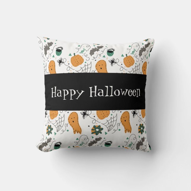 Coussin Joyeux Halloween Mignon Motif Dessins de Fantômes (Recto)