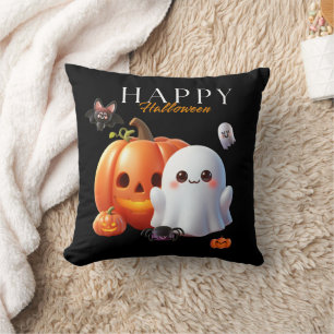 Coussin Joyeux Halloween mignon noir et orange   