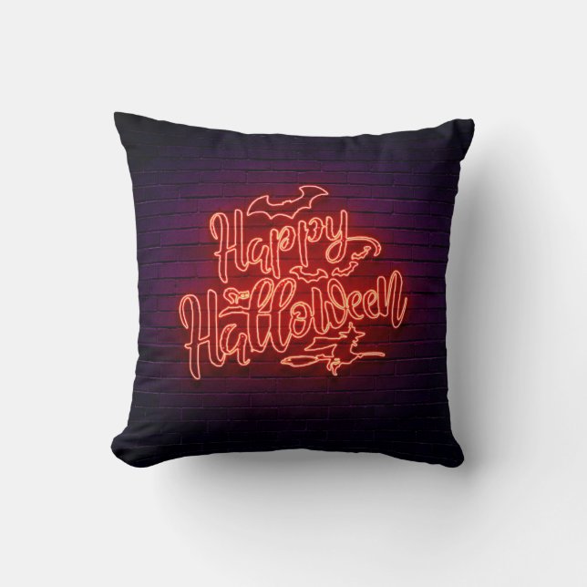 Coussin Joyeux Halloween Neon Look Witch Bat Brick Party (Recto)