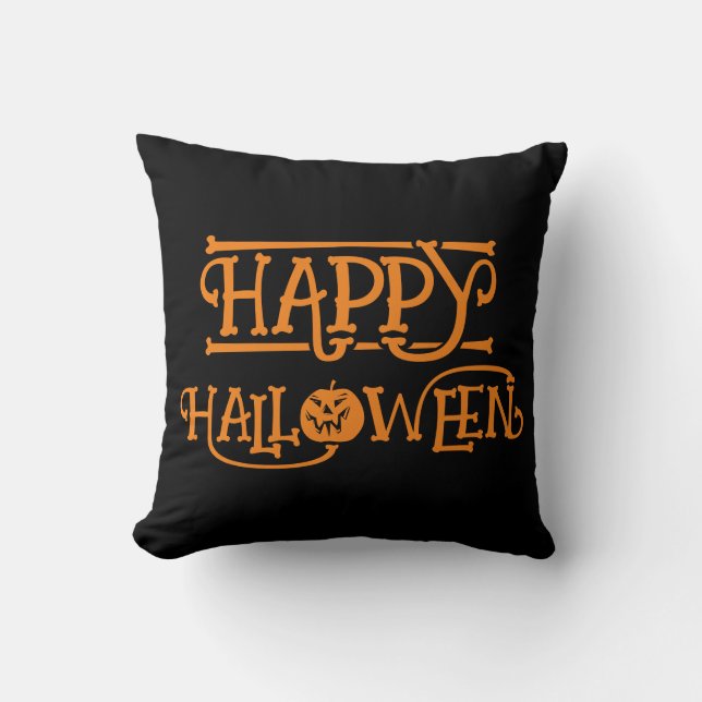Coussin Joyeux Halloween noir orange (Recto)