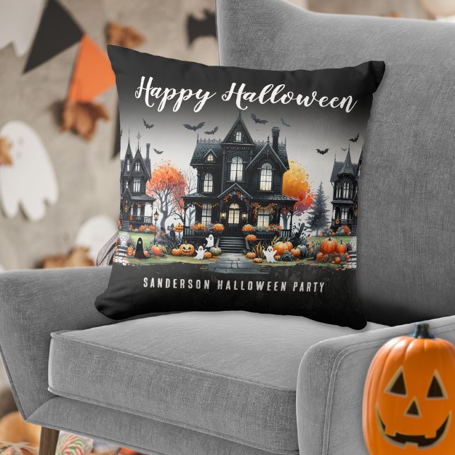 Coussin Joyeux Halloween personnalisé (Personalized Happy Halloween Throw Pillow)