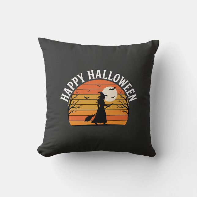 Coussin Joyeux Halloween Sorcière Coucher de soleil Design (Recto)