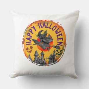 Coussin Joyeux Halloween - Sorcière Volante, Maison Éffray
