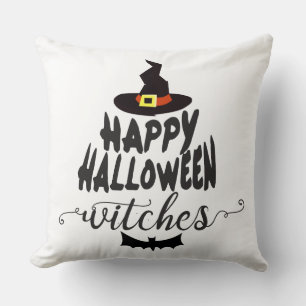 Coussin Joyeux Halloween Sorcières Typographie Halloween