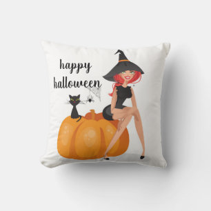 Coussin Joyeux Halloween Spider Web Witch Citrouille Chat