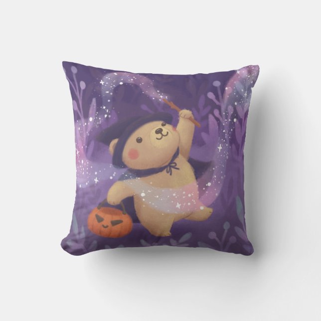 Coussin Joyeux Halloween : Teddy la sorcière (Recto)