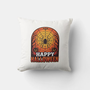 Coussin Joyeux Halloween Toile d'Araignée Gravure Vintage