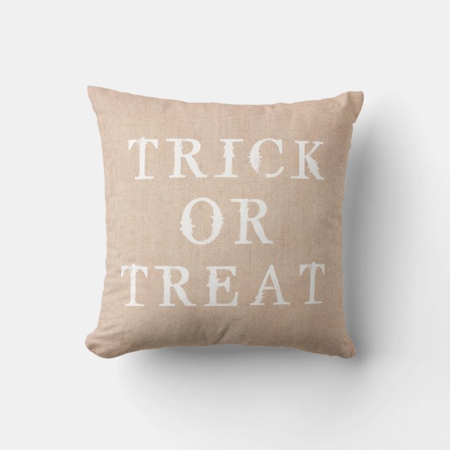 Coussin Joyeux Halloween Trick ou Treat Burlap (Recto)