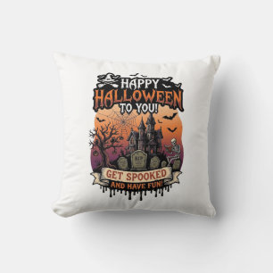 Coussin Joyeux Halloween Vous Maison Hantée Squelette Chau