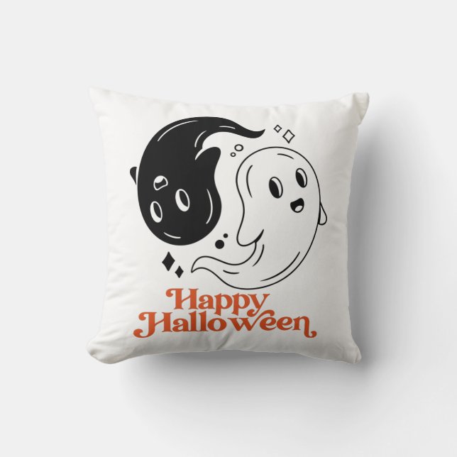 Coussin Joyeux Halloween Yin et Yang Black and White Ghost (Recto)
