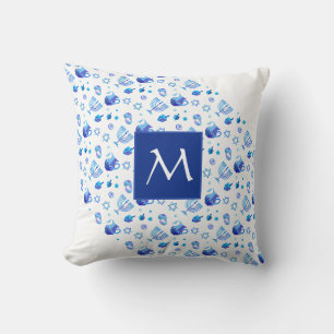 Coussin Joyeux Hanoukka Party beau Monogramme bleu
