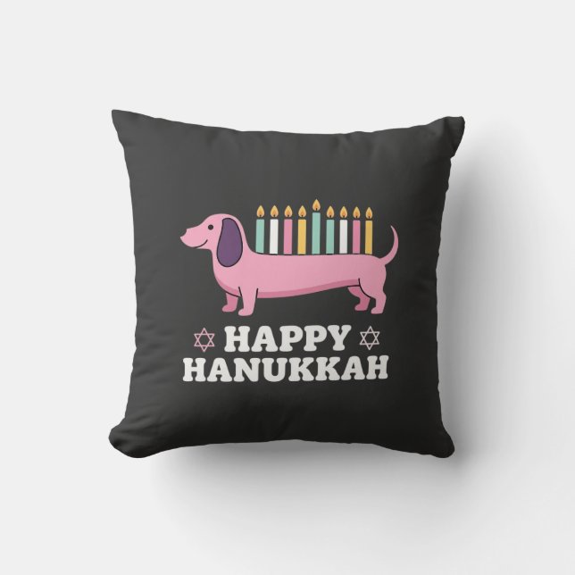 Coussin Joyeux Hanukkah chien teckel (Recto)