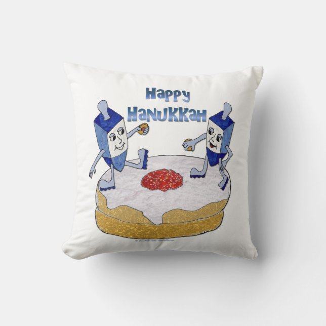 Coussin Joyeux Hanukkah Toupie de Hanukkah Beignet (Recto)