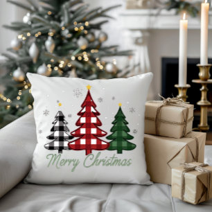 Coussin Joyeux hiver saisonnier En vichy Arbre de Noël