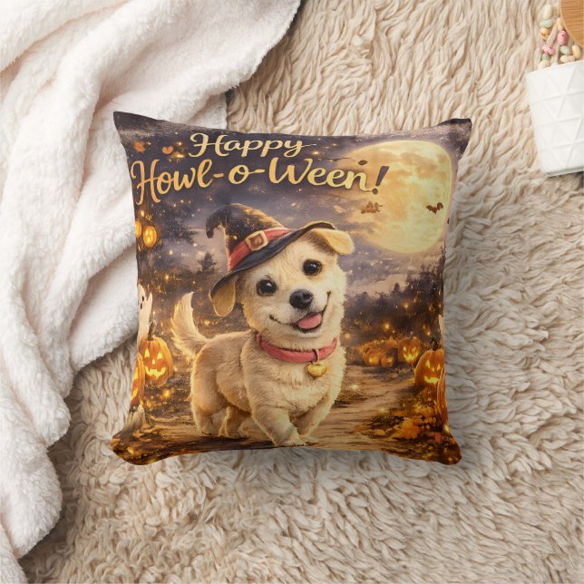 Coussin Joyeux Howl-o-Ween Chien Mignon Design Halloween (Couverture)