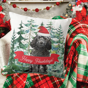 Coussin Joyeux Howlidays Black Cockapoo Dog Christmas