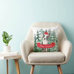 Coussin Joyeux Howlidays Boston Terrier Dog Christmas