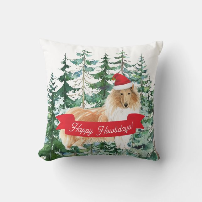 Coussin Joyeux Howlidays Rough Collie Chien Noël (Recto)