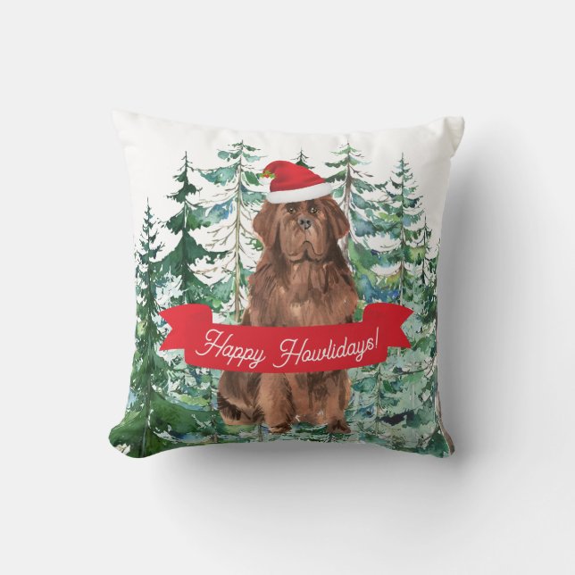 Coussin Joyeux Howlidays Terre-Neuve Chien Noël (Recto)
