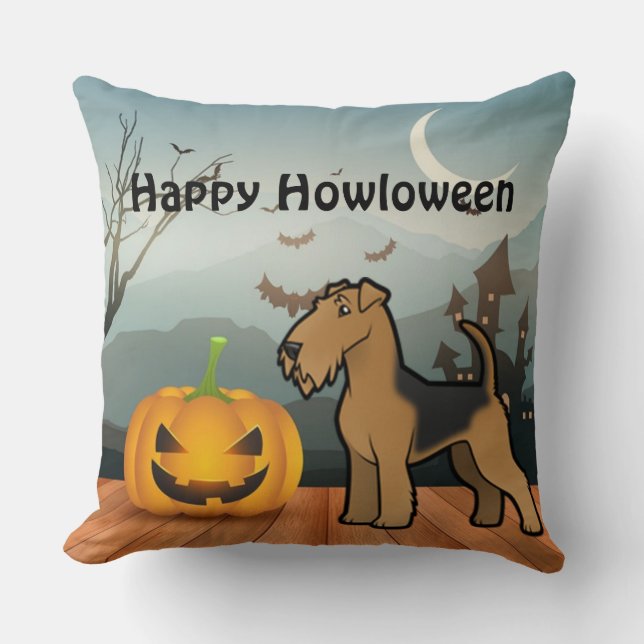 Coussin Joyeux Howloween Airedale Terrier (Recto)